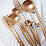 Spain Cutlery Set — Black, Rose Gold, Gold & Silver Stainless Steel Flatware (16 or 20 Piece)